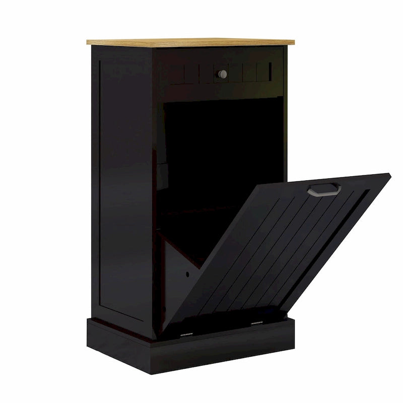 White Tilt-Out Trash Cabinet with Drawer - Single Compartment for Kitchen