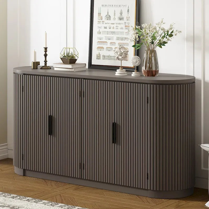 Vertical Striped Storage Cabinet with Metal Handles - Multi-Room