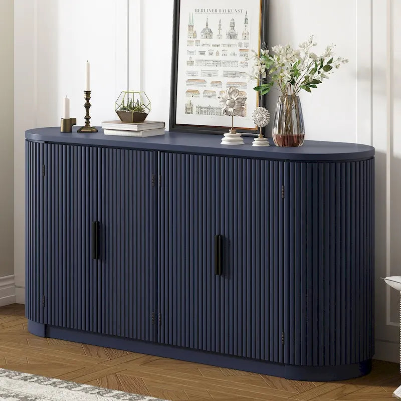Vertical Striped Storage Cabinet with Metal Handles - Multi-Room