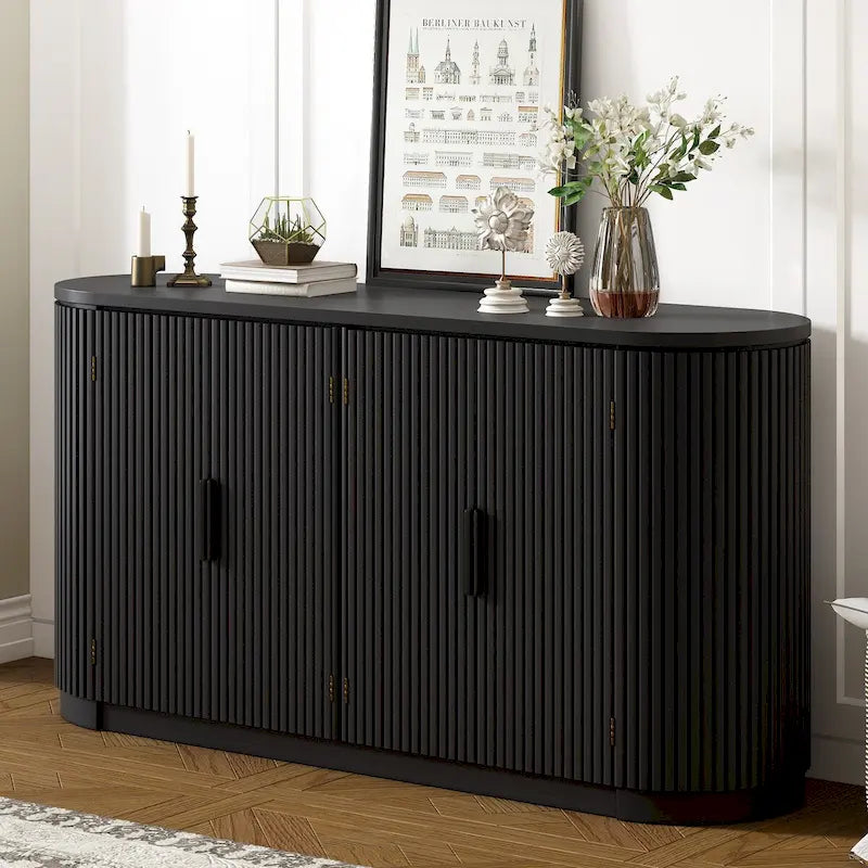 Vertical Striped Storage Cabinet with Metal Handles - Multi-Room