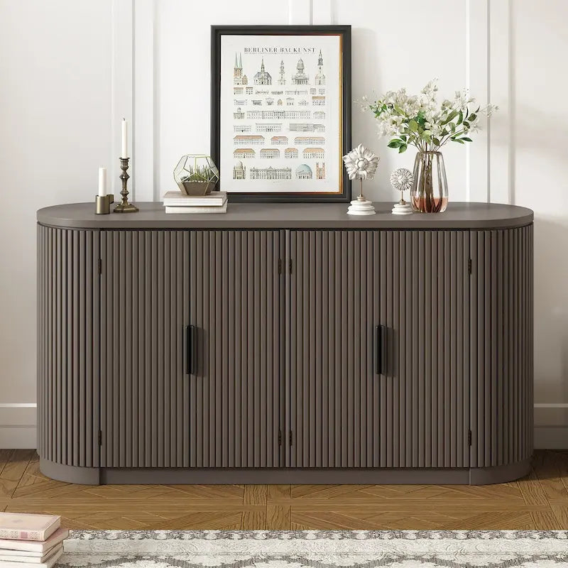Vertical Striped Storage Cabinet with Metal Handles - Multi-Room