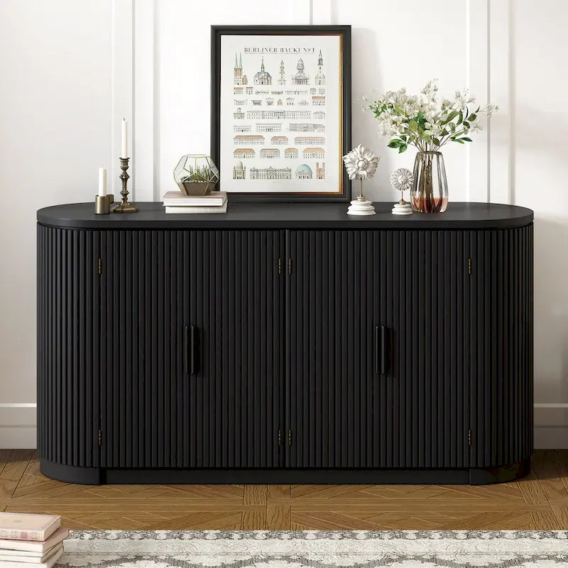 Vertical Striped Storage Cabinet with Metal Handles - Multi-Room