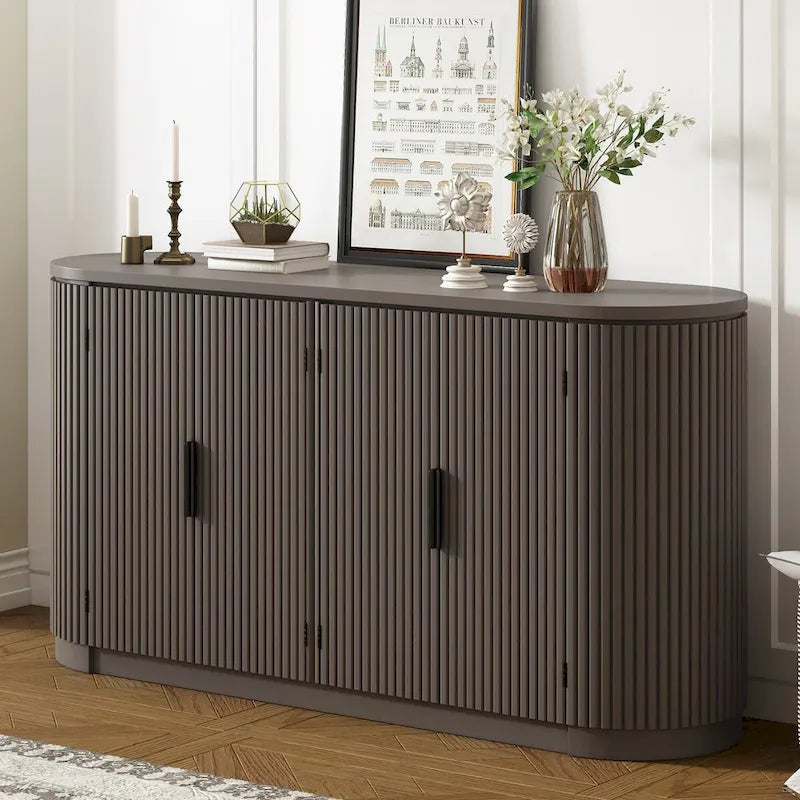 Vertical Striped Storage Cabinet with Metal Handles - Multi-Room