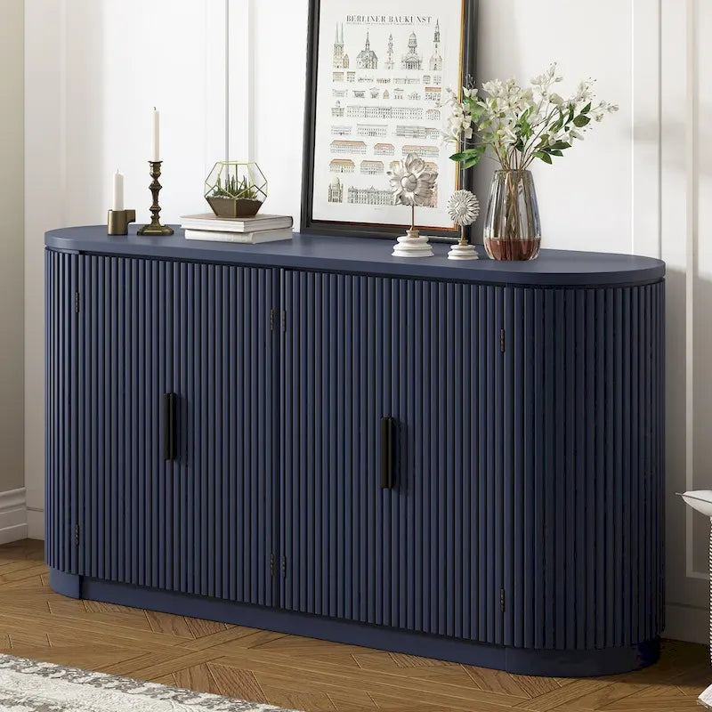 Vertical Striped Storage Cabinet with Metal Handles - Multi-Room