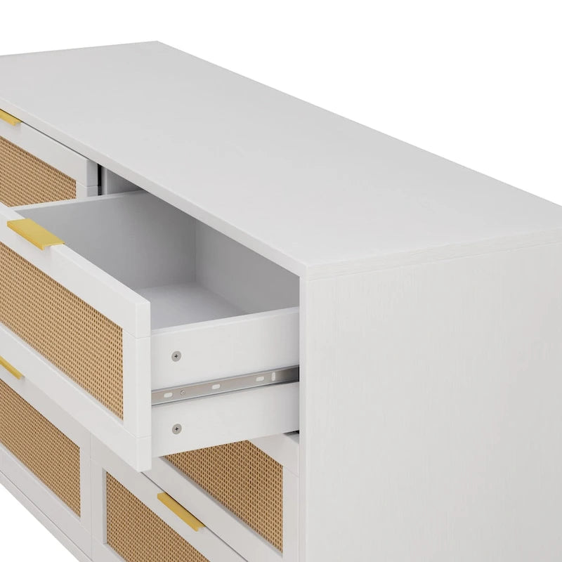 White Rattan Storage Cabinet with 6 Drawers
