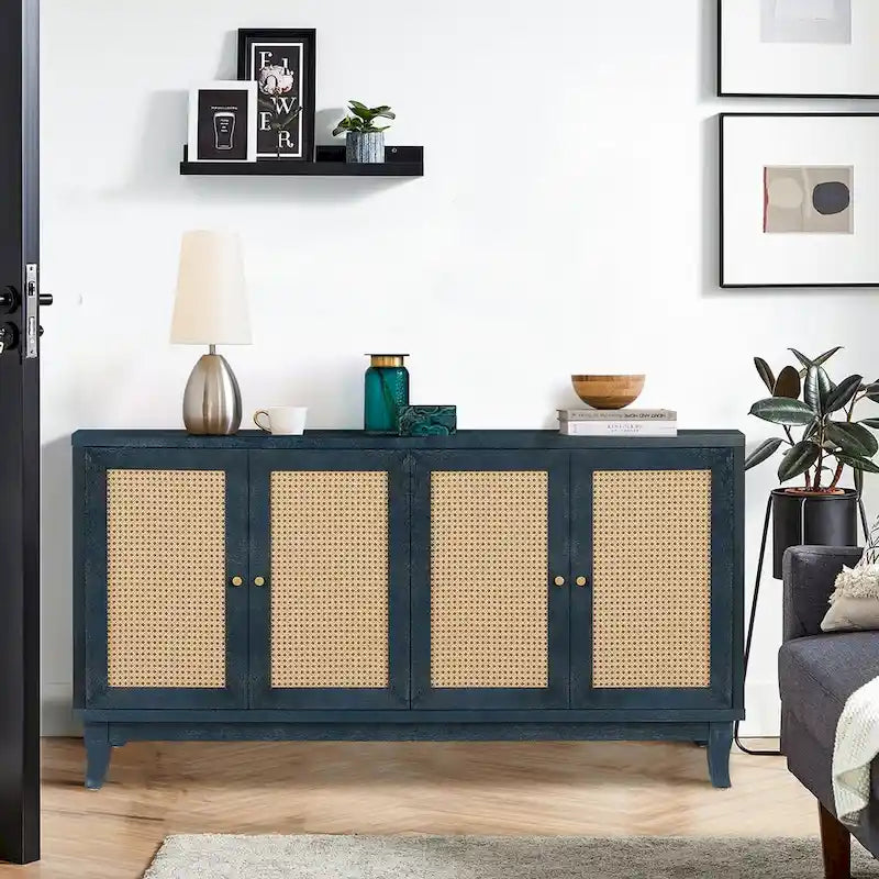 Natural Rattan Storage Cabinet with 4 Doors