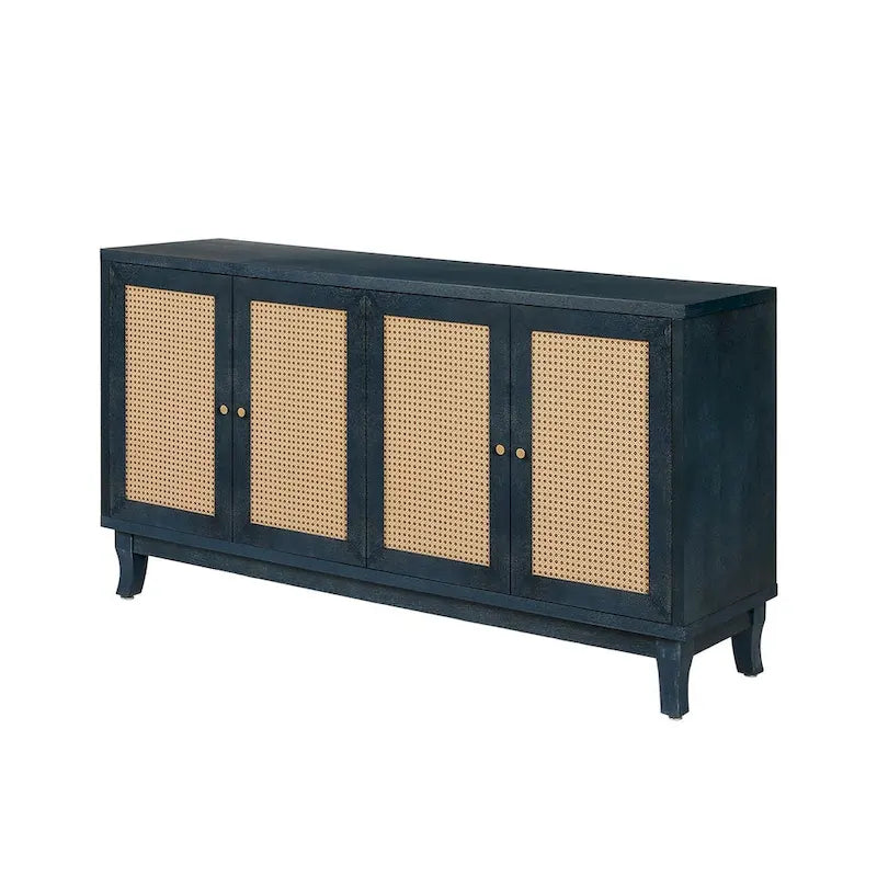 Natural Rattan Storage Cabinet with 4 Doors