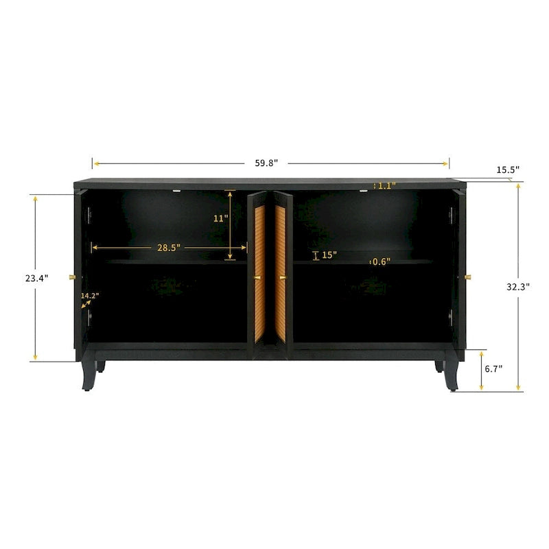 Natural Rattan Storage Cabinet with 4 Doors