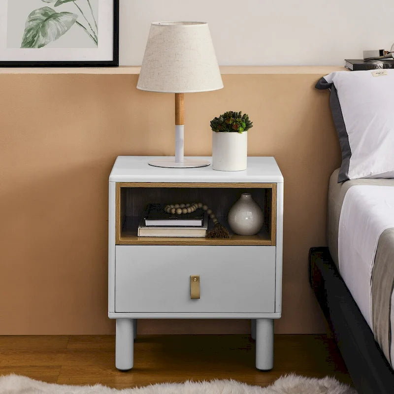 Wooden Bedside Table with Single Drawer