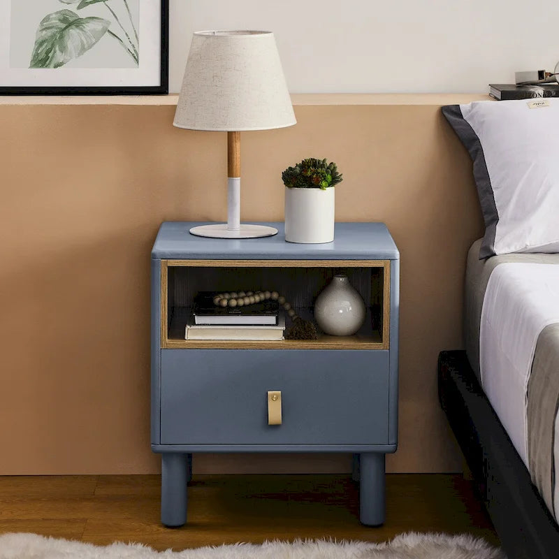 Wooden Bedside Table with Single Drawer