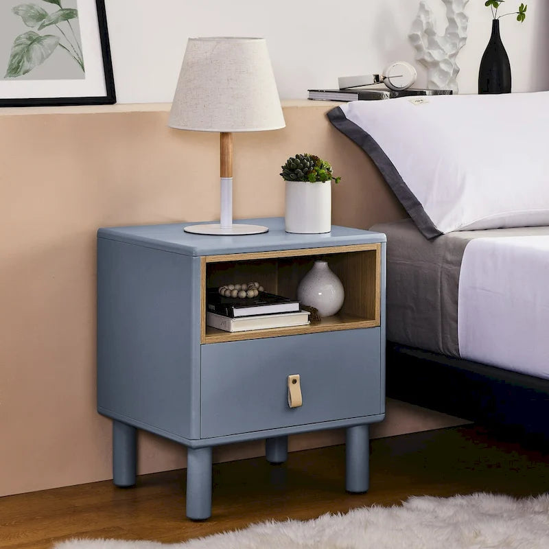 Wooden Bedside Table with Single Drawer