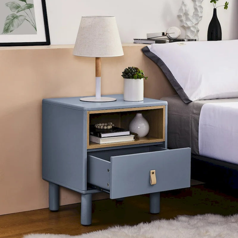Wooden Bedside Table with Single Drawer