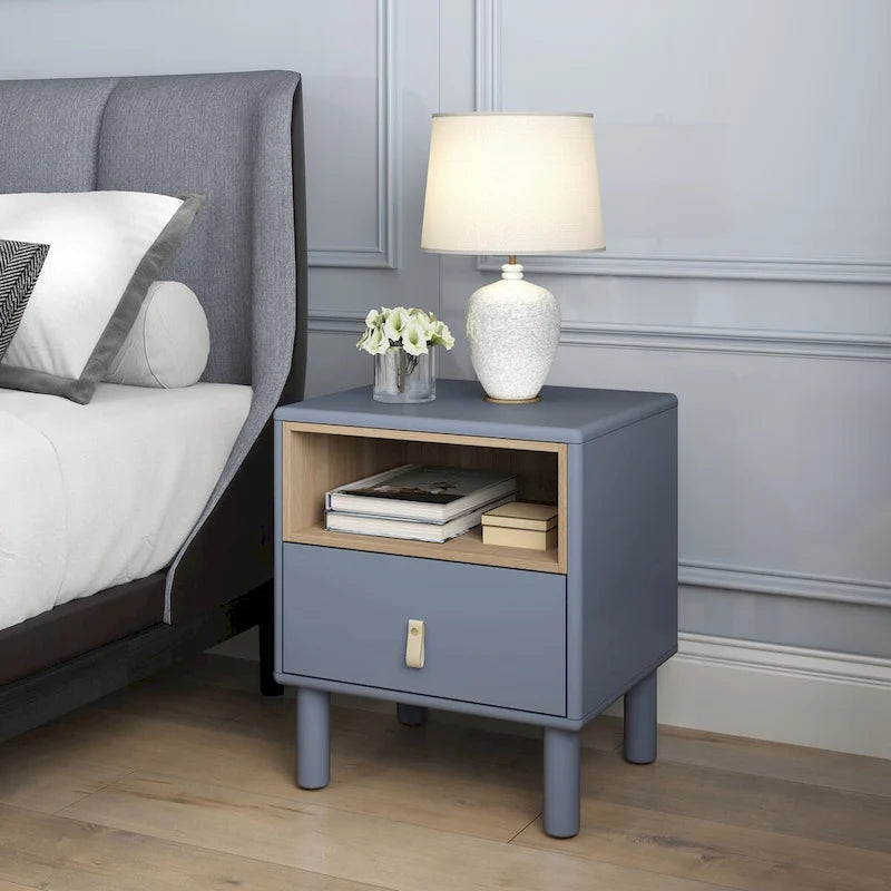 Wooden Bedside Table with Single Drawer
