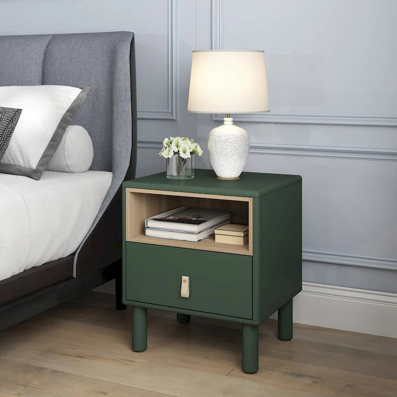 Wooden Bedside Table with Single Drawer
