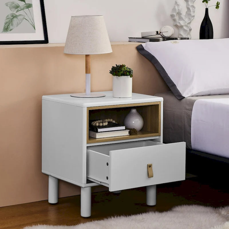 Wooden Bedside Table with Single Drawer