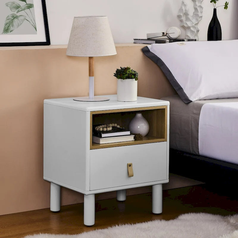 Wooden Bedside Table with Single Drawer