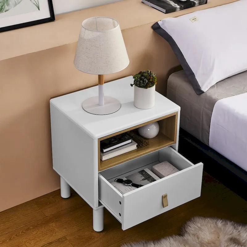 Wooden Bedside Table with Single Drawer