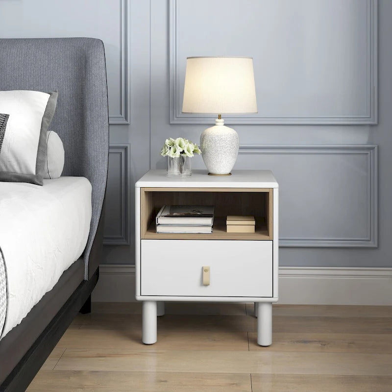 Wooden Bedside Table with Single Drawer
