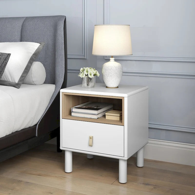Wooden Bedside Table with Single Drawer