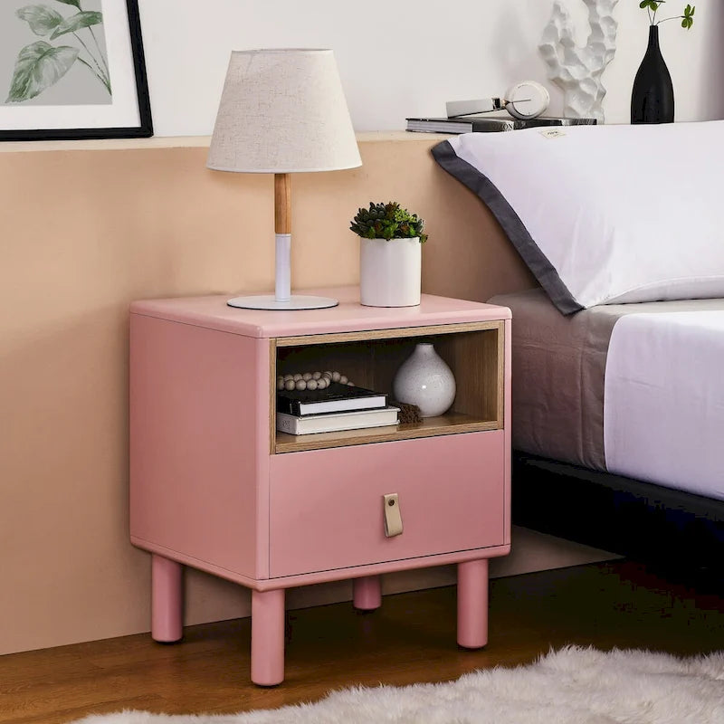 Wooden Bedside Table with Single Drawer