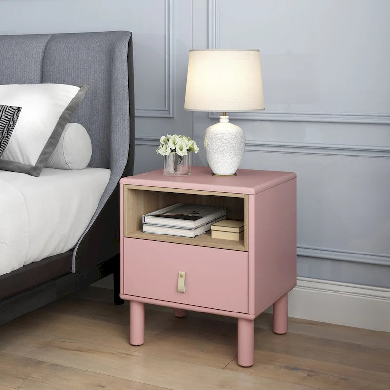 Wooden Bedside Table with Single Drawer
