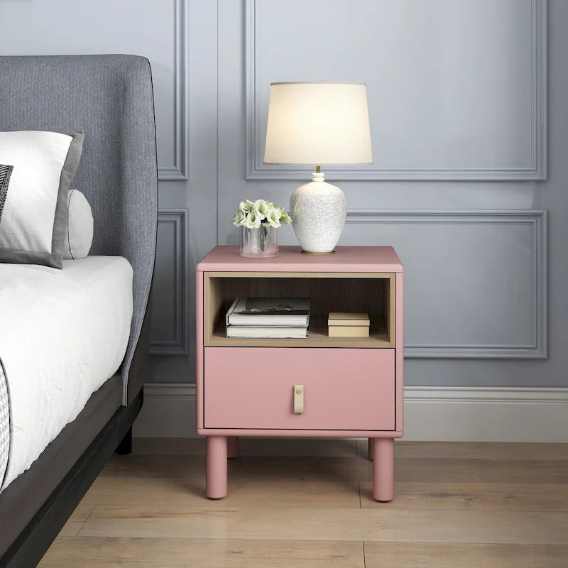 Wooden Bedside Table with Single Drawer