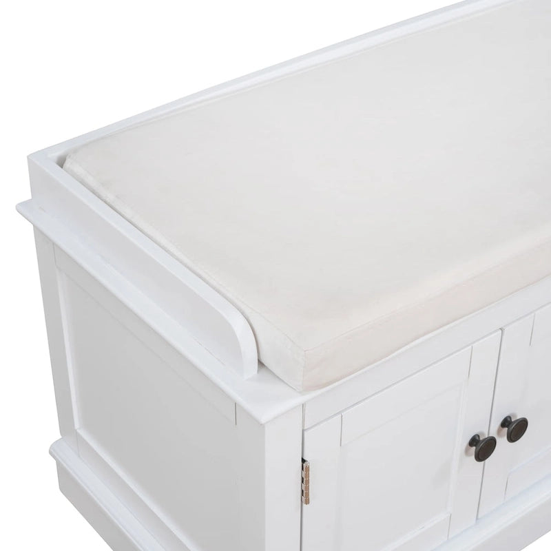 Birch Wood Storage Bench with Cushioned Seat - 4 Doors & Adjustable Shelves