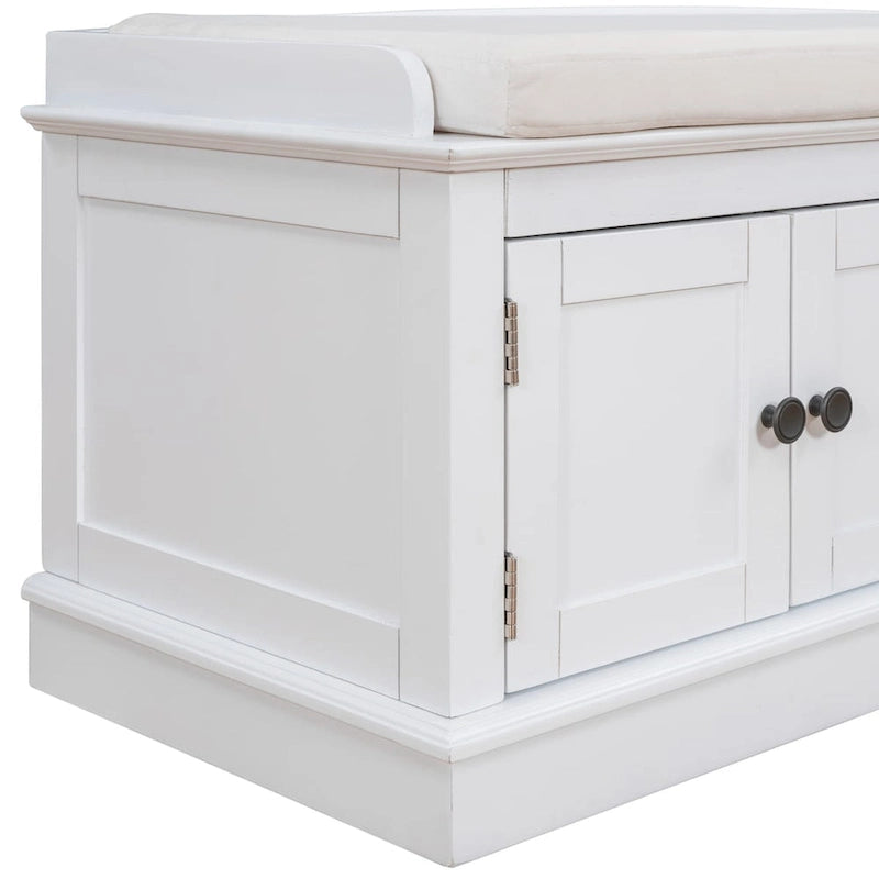 Birch Wood Storage Bench with Cushioned Seat - 4 Doors & Adjustable Shelves