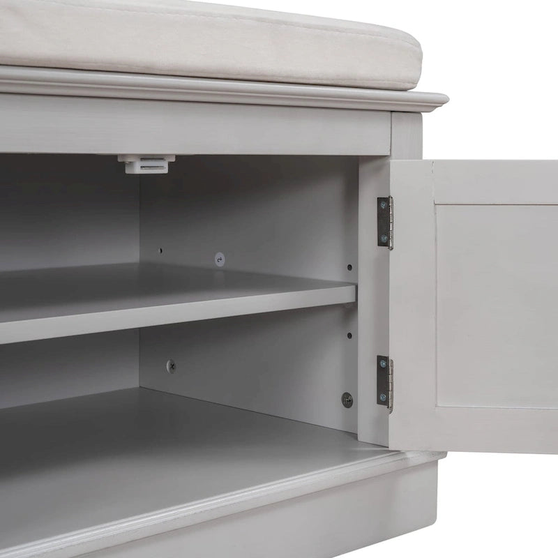 Birch Wood Storage Bench with Cushioned Seat - 4 Doors & Adjustable Shelves