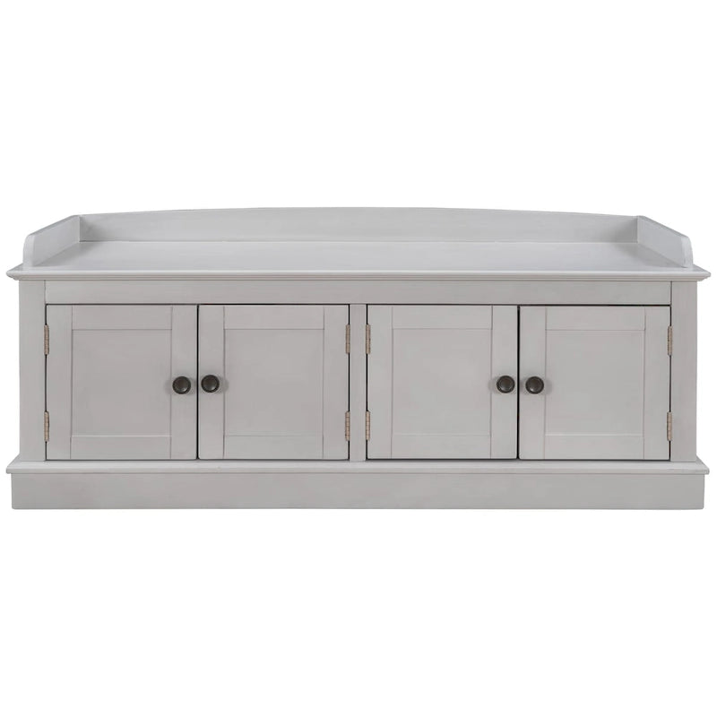 Birch Wood Storage Bench with Cushioned Seat - 4 Doors & Adjustable Shelves