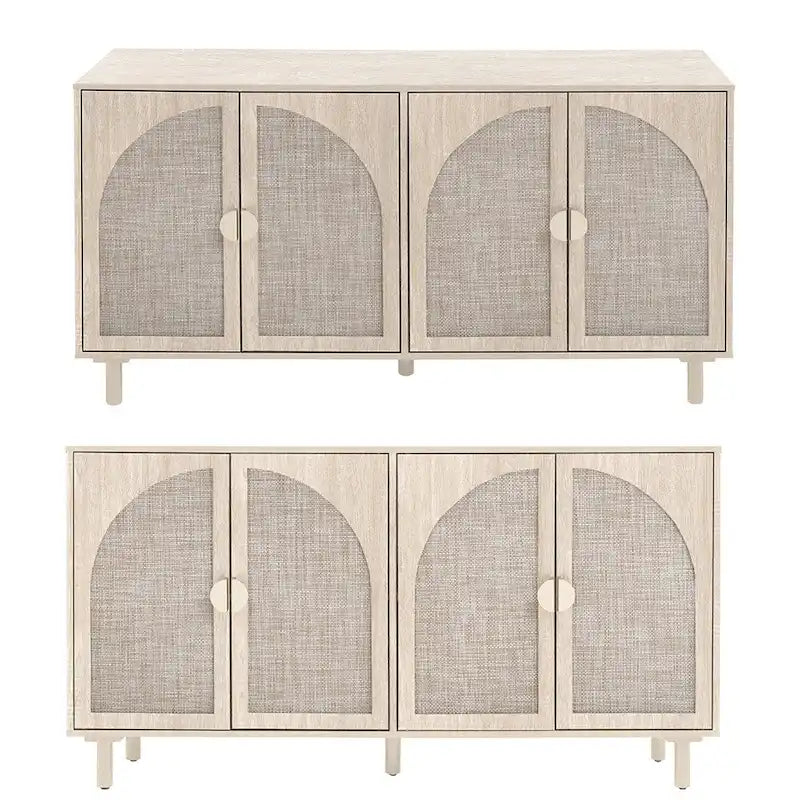 Natural Rattan 4-Door Storage Cabinet with Adjustable Shelves