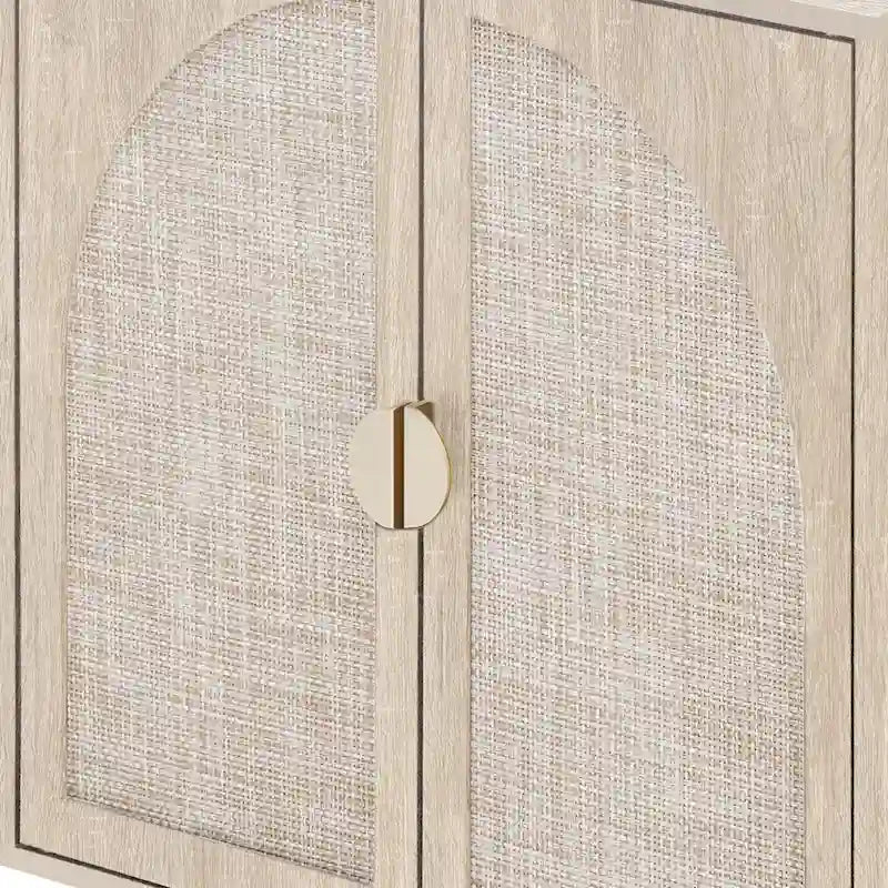 Natural Rattan 4-Door Storage Cabinet with Adjustable Shelves