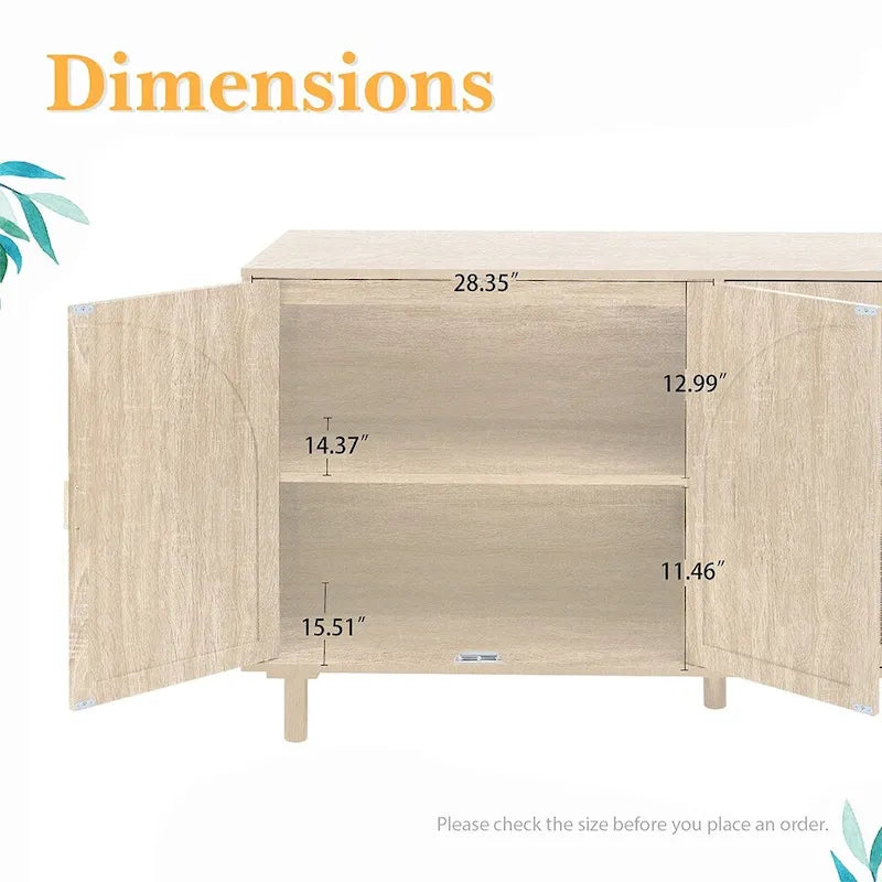 Natural Rattan 4-Door Storage Cabinet with Adjustable Shelves