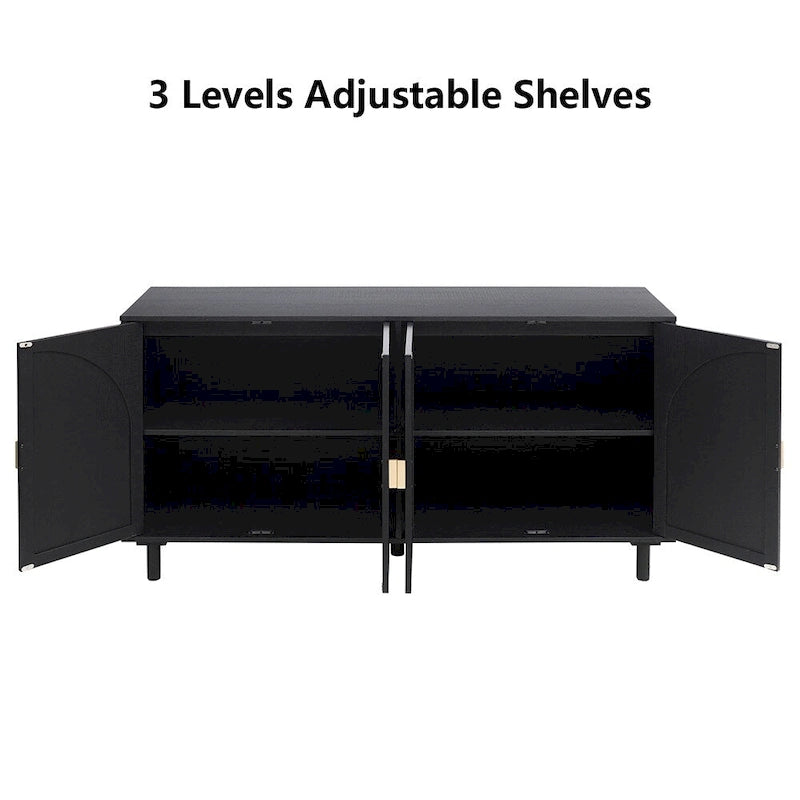 Natural Rattan 4-Door Storage Cabinet with Adjustable Shelves