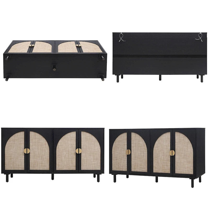 Natural Rattan 4-Door Storage Cabinet with Adjustable Shelves