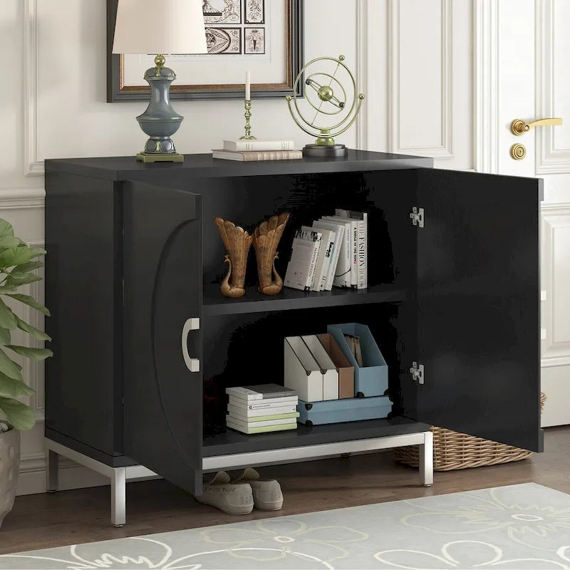 Wood Grain Storage Cabinet with Adjustable Shelves