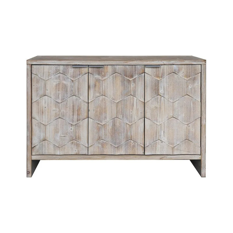 3 Door Wooden Cabinet with Hexagonal Pattern