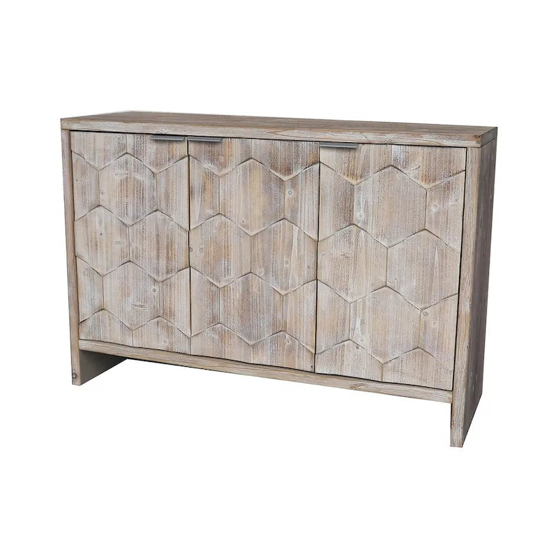 3 Door Wooden Cabinet with Hexagonal Pattern