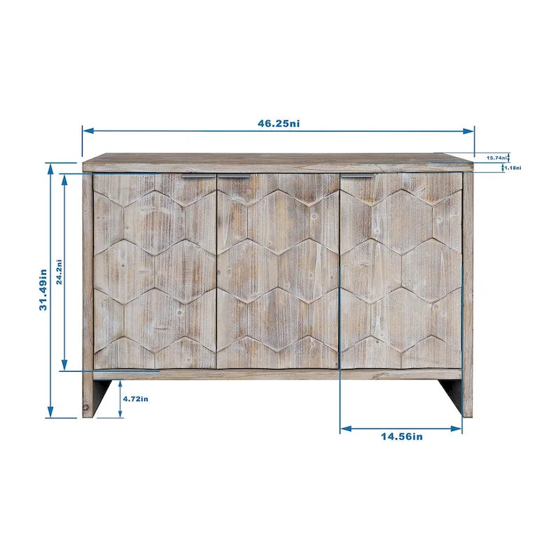 3 Door Wooden Cabinet with Hexagonal Pattern