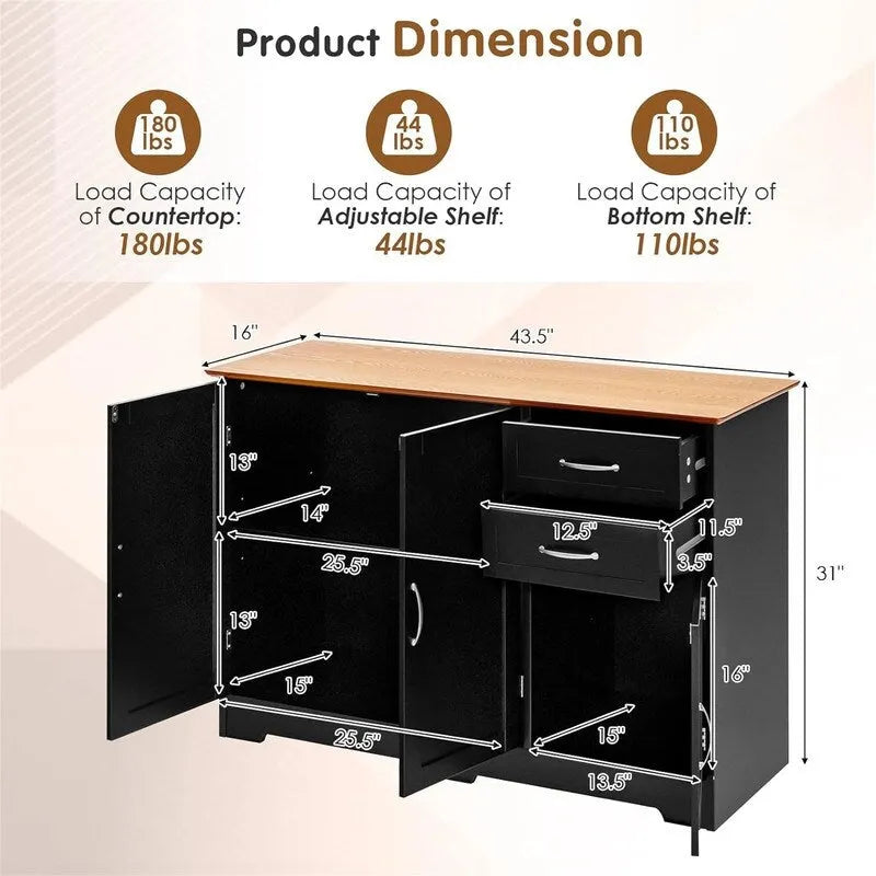 2-Drawer 2-Cabinet Storage Sideboard