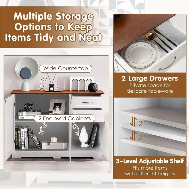 2-Drawer 2-Cabinet Storage Sideboard