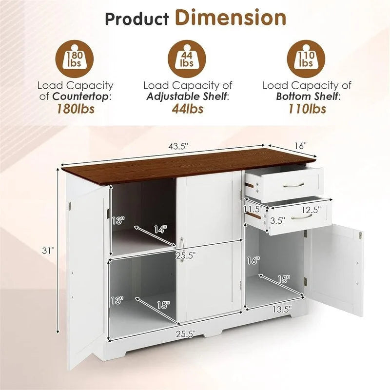 2-Drawer 2-Cabinet Storage Sideboard