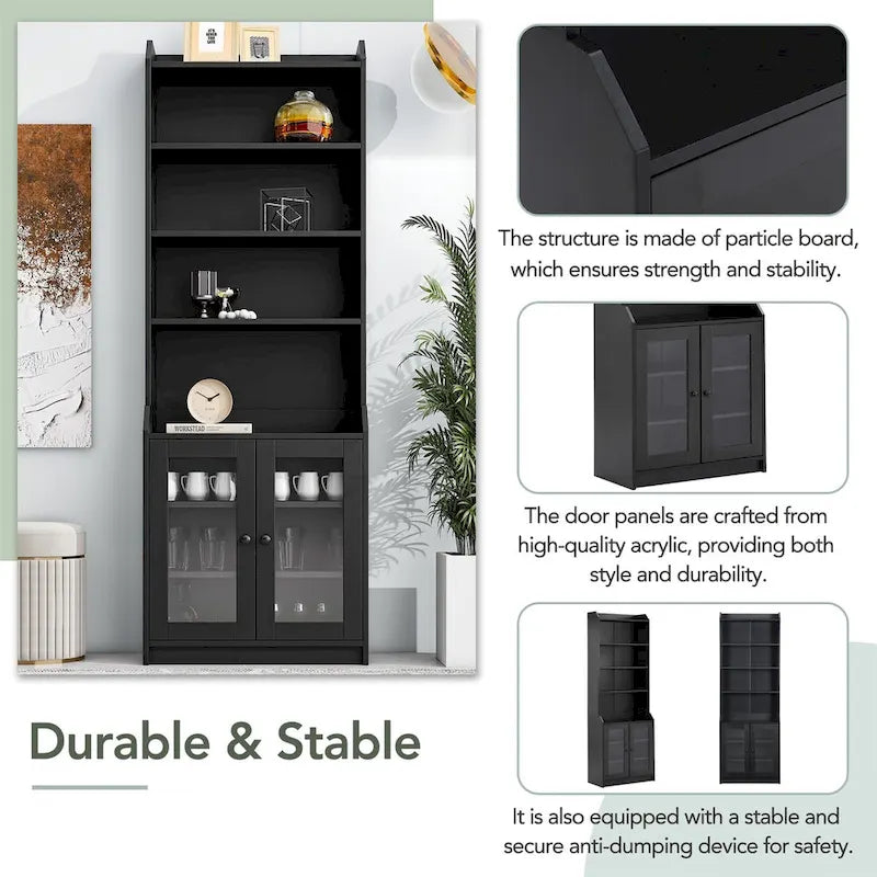 Tall Storage Cabinet with Adjustable Shelves - Brown
