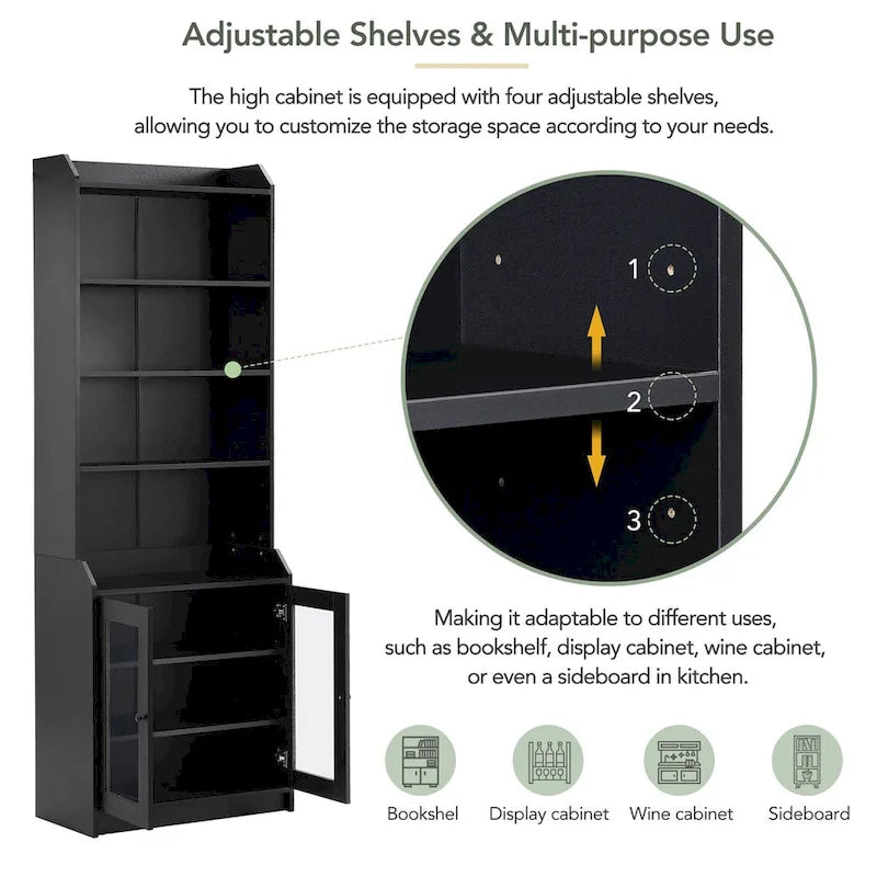 Tall Storage Cabinet with Adjustable Shelves - Brown