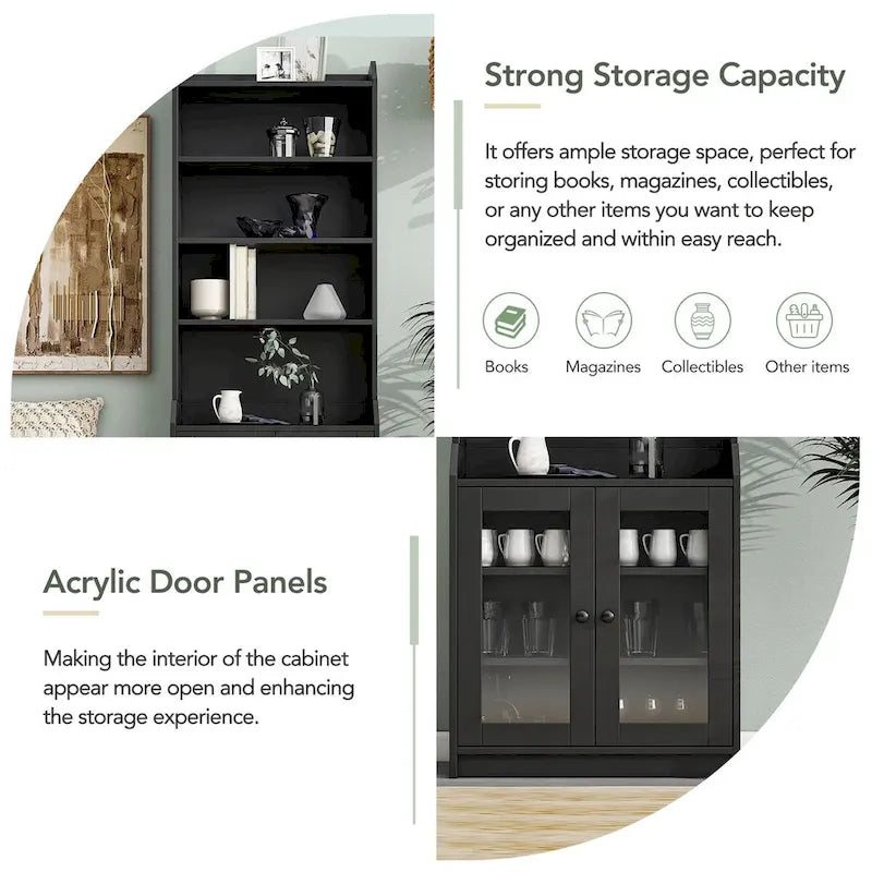 Tall Storage Cabinet with Adjustable Shelves - Brown