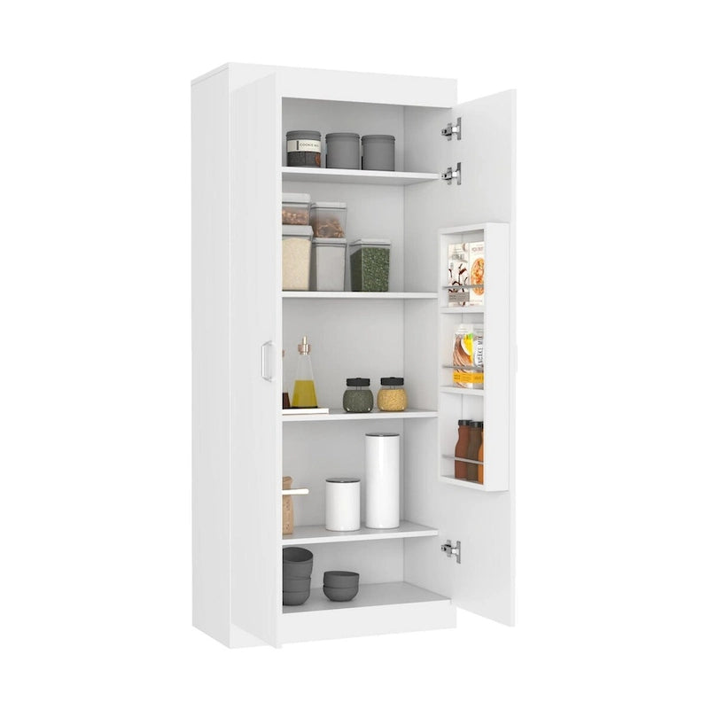White Tall Storage Cabinet with Adjustable Shelves