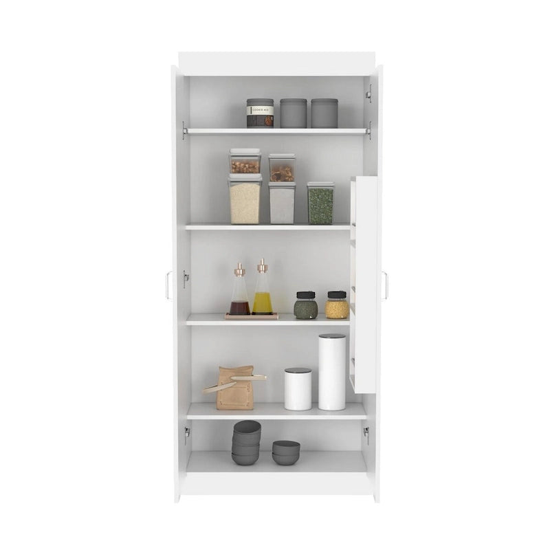 White Tall Storage Cabinet with Adjustable Shelves