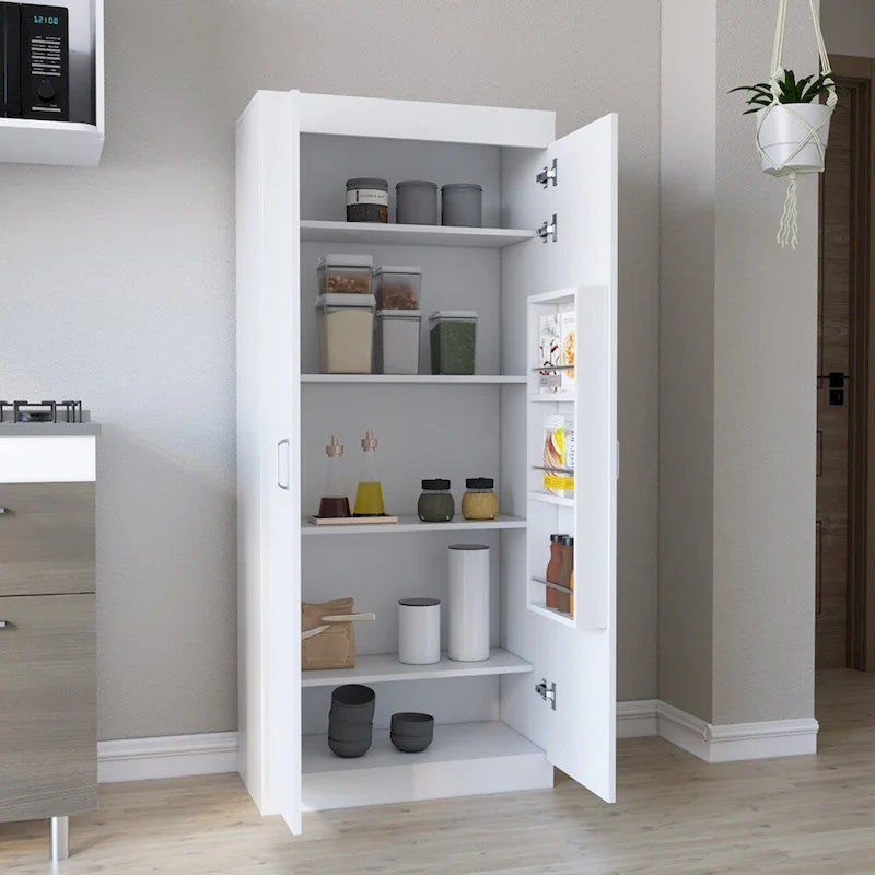 White Tall Storage Cabinet with Adjustable Shelves