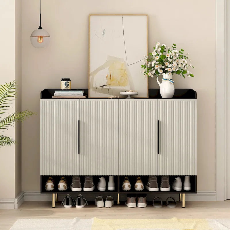 4-Door Shoe Storage Cabinet with Adjustable Shelves