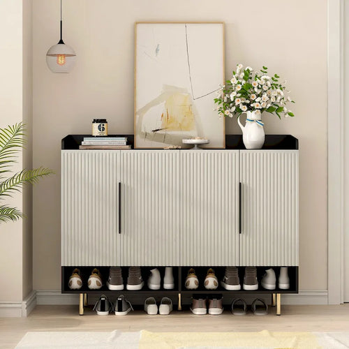 Shoe Cabinet with 4 Doors Large Modern Shoe Storage Organizer Cabinet with Adjustable Shelves